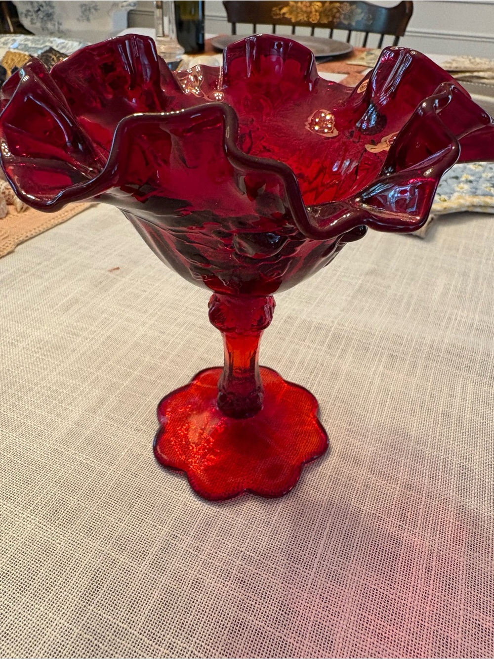 Fenton Cranberry Red Ruffled Compote
